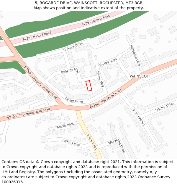 5, BOGARDE DRIVE, WAINSCOTT, ROCHESTER, ME3 8GR: Location map and indicative extent of plot