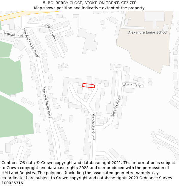 5, BOLBERRY CLOSE, STOKE-ON-TRENT, ST3 7FP: Location map and indicative extent of plot