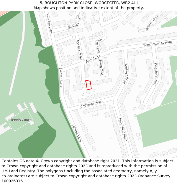 5, BOUGHTON PARK CLOSE, WORCESTER, WR2 4HJ: Location map and indicative extent of plot
