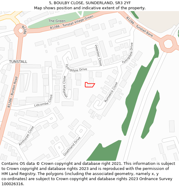 5, BOULBY CLOSE, SUNDERLAND, SR3 2YF: Location map and indicative extent of plot