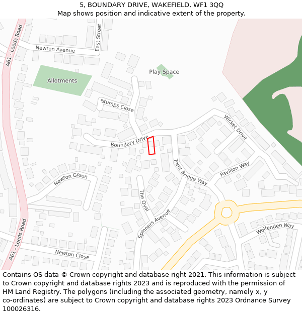 5, BOUNDARY DRIVE, WAKEFIELD, WF1 3QQ: Location map and indicative extent of plot