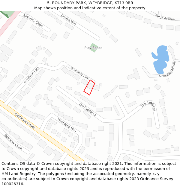 5, BOUNDARY PARK, WEYBRIDGE, KT13 9RR: Location map and indicative extent of plot