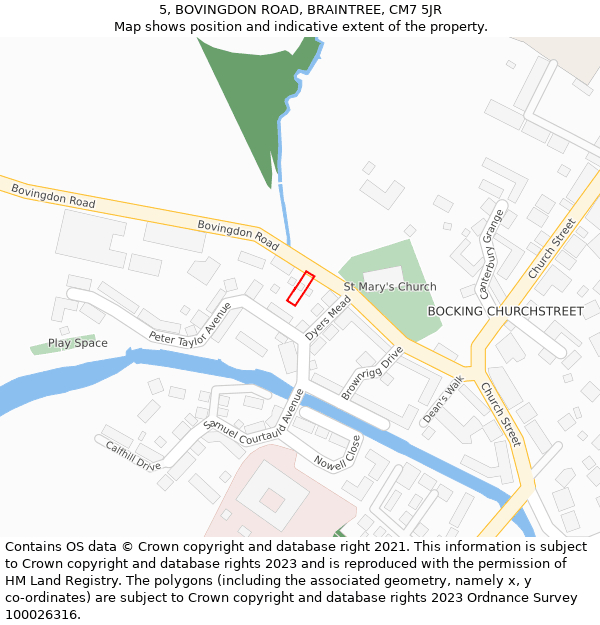 5, BOVINGDON ROAD, BRAINTREE, CM7 5JR: Location map and indicative extent of plot