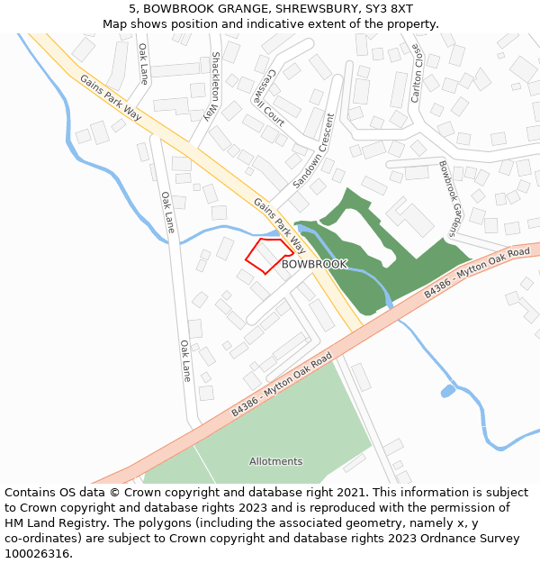 5, BOWBROOK GRANGE, SHREWSBURY, SY3 8XT: Location map and indicative extent of plot