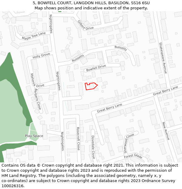 5, BOWFELL COURT, LANGDON HILLS, BASILDON, SS16 6SU: Location map and indicative extent of plot