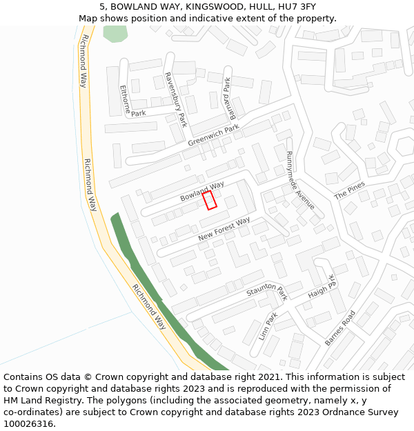 5, BOWLAND WAY, KINGSWOOD, HULL, HU7 3FY: Location map and indicative extent of plot