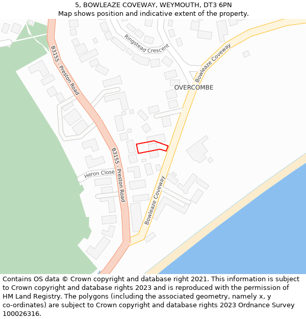 5, BOWLEAZE COVEWAY, WEYMOUTH, DT3 6PN: Location map and indicative extent of plot