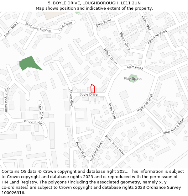 5, BOYLE DRIVE, LOUGHBOROUGH, LE11 2UN: Location map and indicative extent of plot