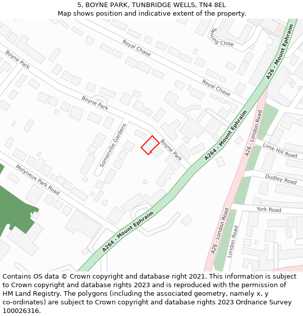 5, BOYNE PARK, TUNBRIDGE WELLS, TN4 8EL: Location map and indicative extent of plot