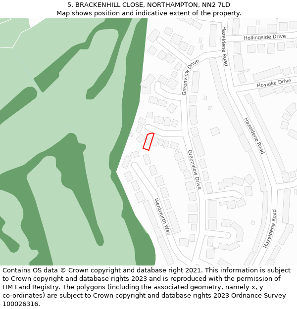 5, BRACKENHILL CLOSE, NORTHAMPTON, NN2 7LD: Location map and indicative extent of plot