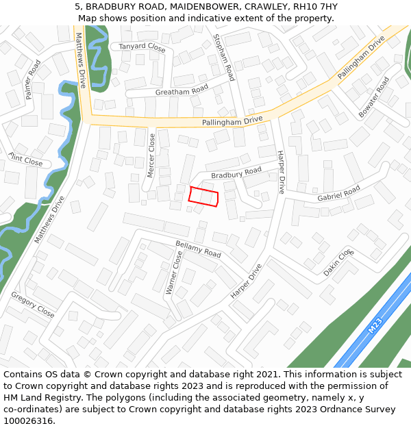 5, BRADBURY ROAD, MAIDENBOWER, CRAWLEY, RH10 7HY: Location map and indicative extent of plot
