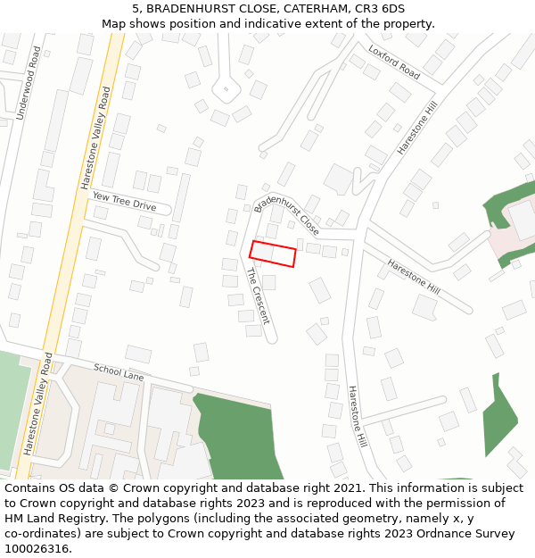 5, BRADENHURST CLOSE, CATERHAM, CR3 6DS: Location map and indicative extent of plot