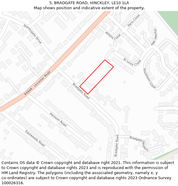 5, BRADGATE ROAD, HINCKLEY, LE10 1LA: Location map and indicative extent of plot