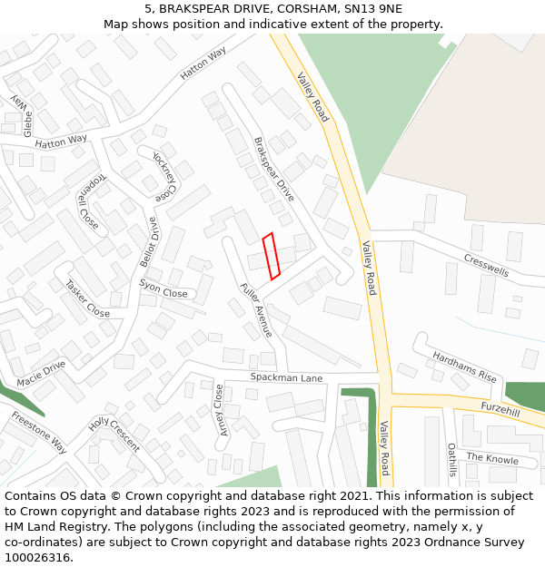 5, BRAKSPEAR DRIVE, CORSHAM, SN13 9NE: Location map and indicative extent of plot