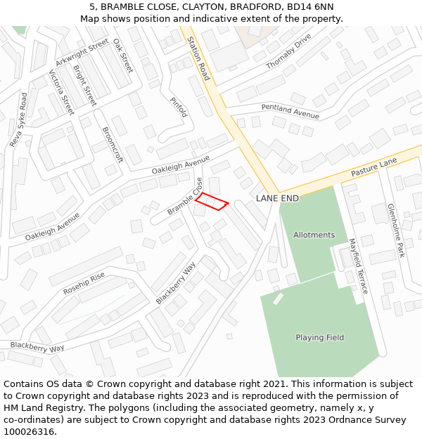 5, BRAMBLE CLOSE, CLAYTON, BRADFORD, BD14 6NN: Location map and indicative extent of plot