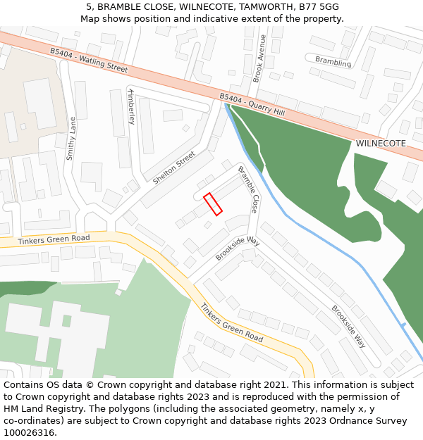 5, BRAMBLE CLOSE, WILNECOTE, TAMWORTH, B77 5GG: Location map and indicative extent of plot