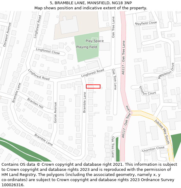 5, BRAMBLE LANE, MANSFIELD, NG18 3NP: Location map and indicative extent of plot