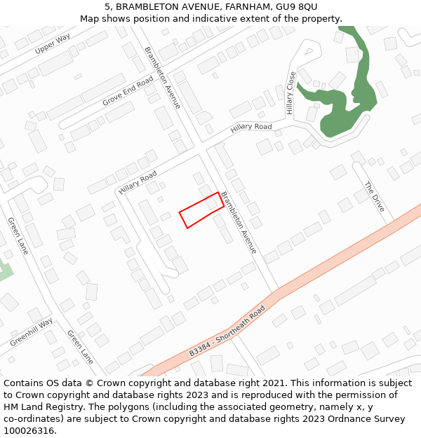 5, BRAMBLETON AVENUE, FARNHAM, GU9 8QU: Location map and indicative extent of plot