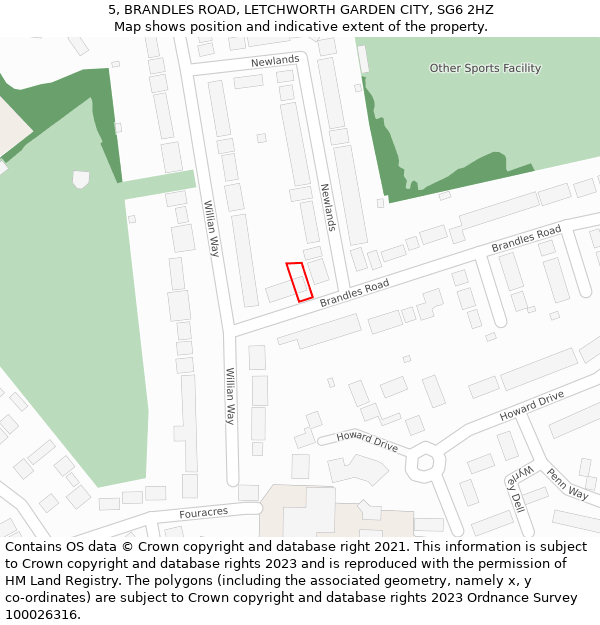 5, BRANDLES ROAD, LETCHWORTH GARDEN CITY, SG6 2HZ: Location map and indicative extent of plot