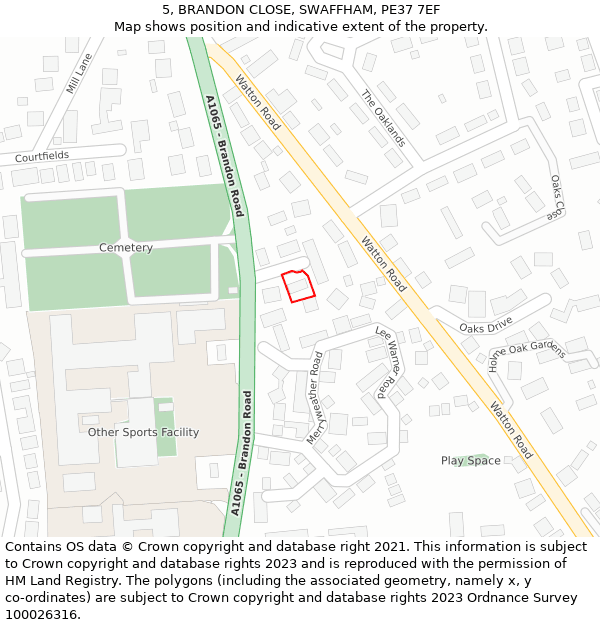 5, BRANDON CLOSE, SWAFFHAM, PE37 7EF: Location map and indicative extent of plot