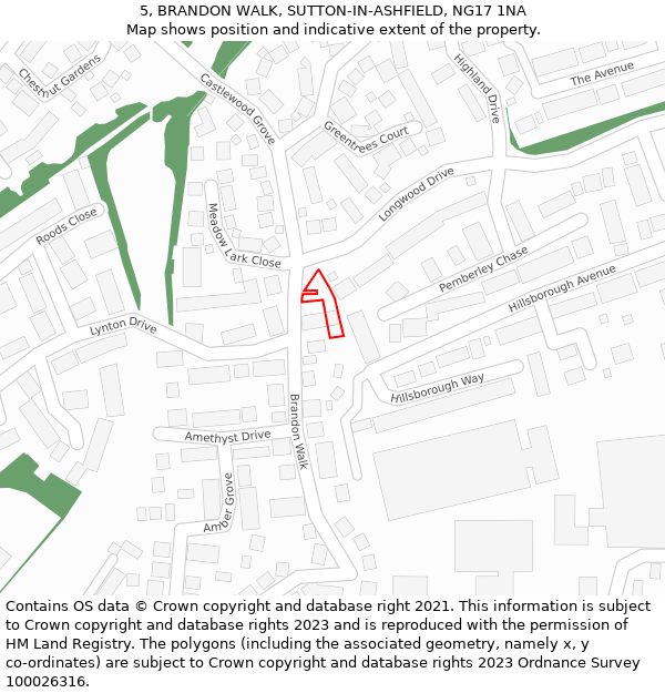 5, BRANDON WALK, SUTTON-IN-ASHFIELD, NG17 1NA: Location map and indicative extent of plot