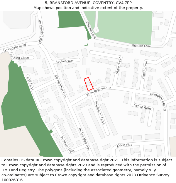 5, BRANSFORD AVENUE, COVENTRY, CV4 7EP: Location map and indicative extent of plot