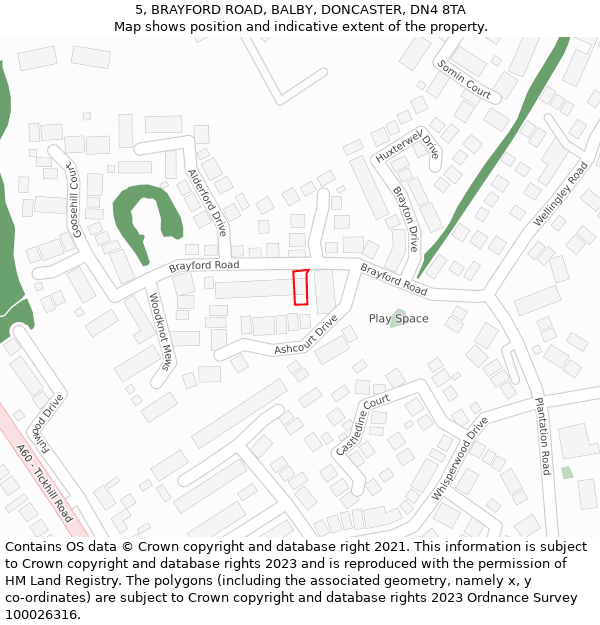 5, BRAYFORD ROAD, BALBY, DONCASTER, DN4 8TA: Location map and indicative extent of plot