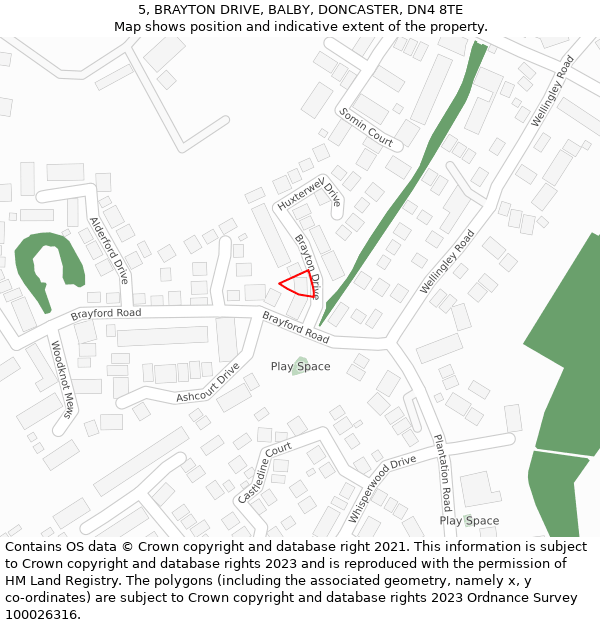 5, BRAYTON DRIVE, BALBY, DONCASTER, DN4 8TE: Location map and indicative extent of plot