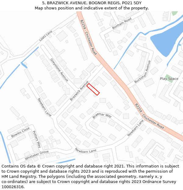 5, BRAZWICK AVENUE, BOGNOR REGIS, PO21 5DY: Location map and indicative extent of plot