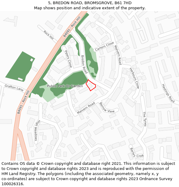 5, BREDON ROAD, BROMSGROVE, B61 7HD: Location map and indicative extent of plot