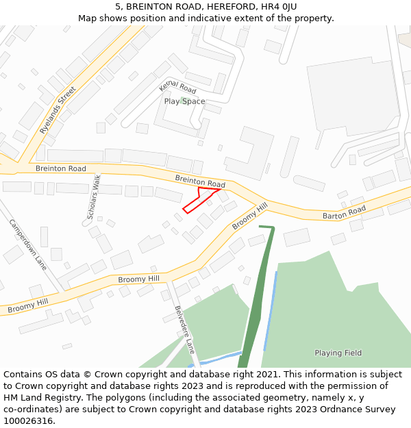 5, BREINTON ROAD, HEREFORD, HR4 0JU: Location map and indicative extent of plot