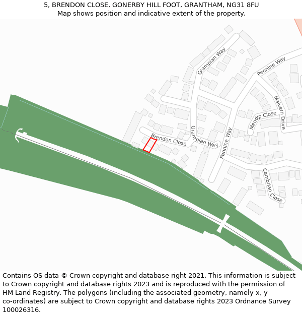 5, BRENDON CLOSE, GONERBY HILL FOOT, GRANTHAM, NG31 8FU: Location map and indicative extent of plot