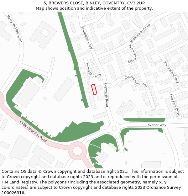 5, BREWERS CLOSE, BINLEY, COVENTRY, CV3 2UP: Location map and indicative extent of plot