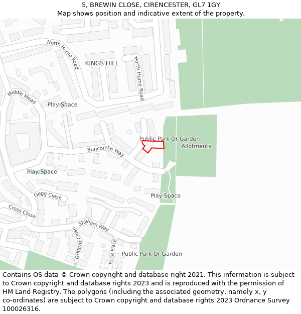 5, BREWIN CLOSE, CIRENCESTER, GL7 1GY: Location map and indicative extent of plot