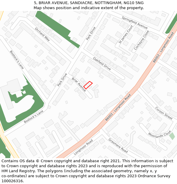 5, BRIAR AVENUE, SANDIACRE, NOTTINGHAM, NG10 5NG: Location map and indicative extent of plot