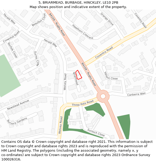 5, BRIARMEAD, BURBAGE, HINCKLEY, LE10 2PB: Location map and indicative extent of plot