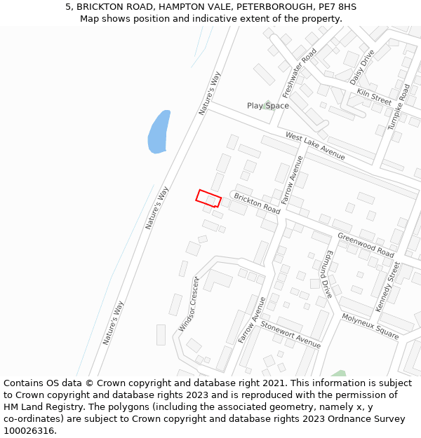 5, BRICKTON ROAD, HAMPTON VALE, PETERBOROUGH, PE7 8HS: Location map and indicative extent of plot