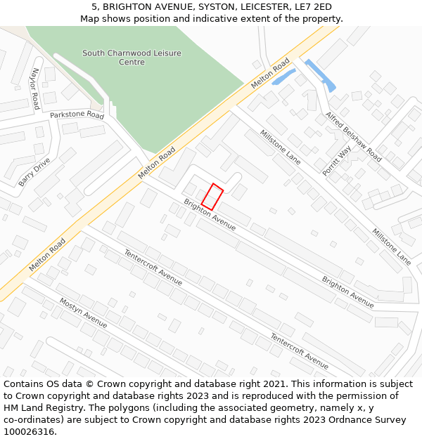 5, BRIGHTON AVENUE, SYSTON, LEICESTER, LE7 2ED: Location map and indicative extent of plot