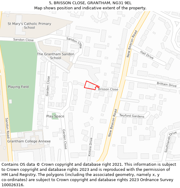 5, BRISSON CLOSE, GRANTHAM, NG31 9EL: Location map and indicative extent of plot