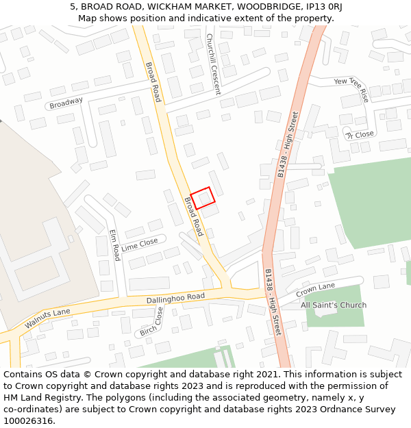 5, BROAD ROAD, WICKHAM MARKET, WOODBRIDGE, IP13 0RJ: Location map and indicative extent of plot