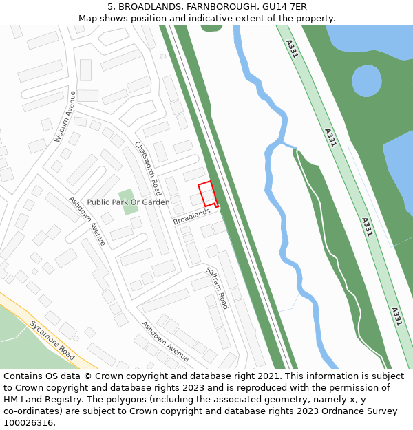 5, BROADLANDS, FARNBOROUGH, GU14 7ER: Location map and indicative extent of plot