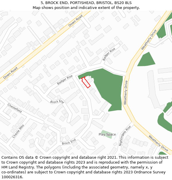 5, BROCK END, PORTISHEAD, BRISTOL, BS20 8LS: Location map and indicative extent of plot