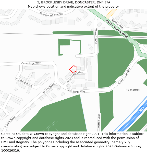 5, BROCKLESBY DRIVE, DONCASTER, DN4 7FA: Location map and indicative extent of plot