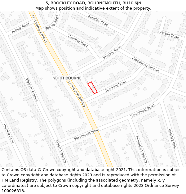 5, BROCKLEY ROAD, BOURNEMOUTH, BH10 6JN: Location map and indicative extent of plot