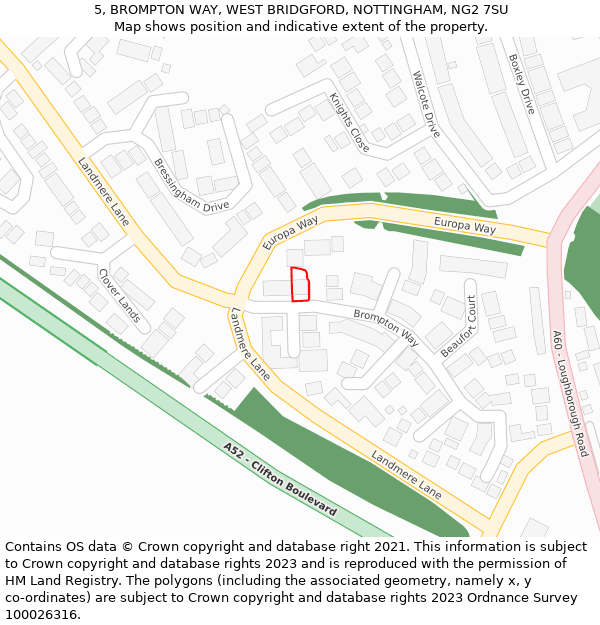 5, BROMPTON WAY, WEST BRIDGFORD, NOTTINGHAM, NG2 7SU: Location map and indicative extent of plot