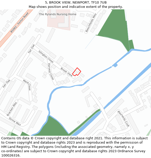 5, BROOK VIEW, NEWPORT, TF10 7UB: Location map and indicative extent of plot