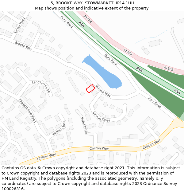 5, BROOKE WAY, STOWMARKET, IP14 1UH: Location map and indicative extent of plot