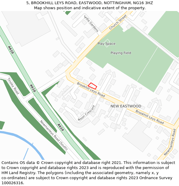 5, BROOKHILL LEYS ROAD, EASTWOOD, NOTTINGHAM, NG16 3HZ: Location map and indicative extent of plot