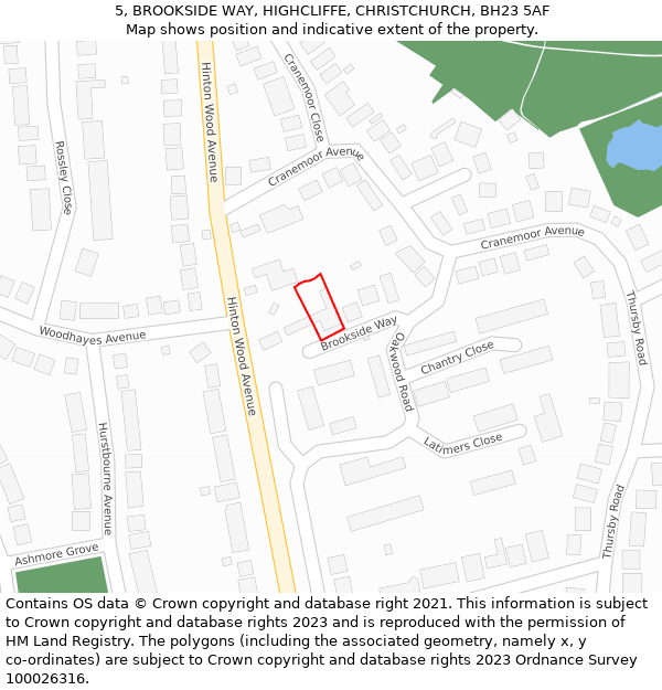 5, BROOKSIDE WAY, HIGHCLIFFE, CHRISTCHURCH, BH23 5AF: Location map and indicative extent of plot