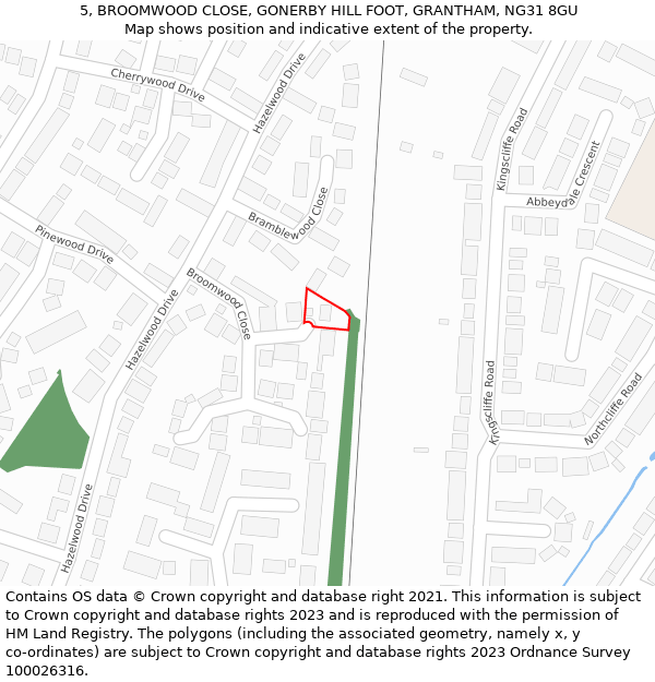 5, BROOMWOOD CLOSE, GONERBY HILL FOOT, GRANTHAM, NG31 8GU: Location map and indicative extent of plot